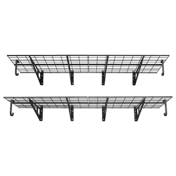 2-Tier Wall Garage Shelving, 8 Pack, 1000 lbs. Capacity, Black, 24.21 in. W x 71.26 in. D, Garage Wall Shelf