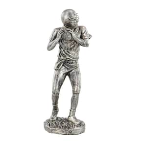 6 in. x 16 in. Silver Polystone Football Player Sculpture