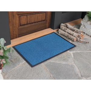 Indoor Outdoor Doormat Blue 24 in. x 36 in. Stripes Floor Mat