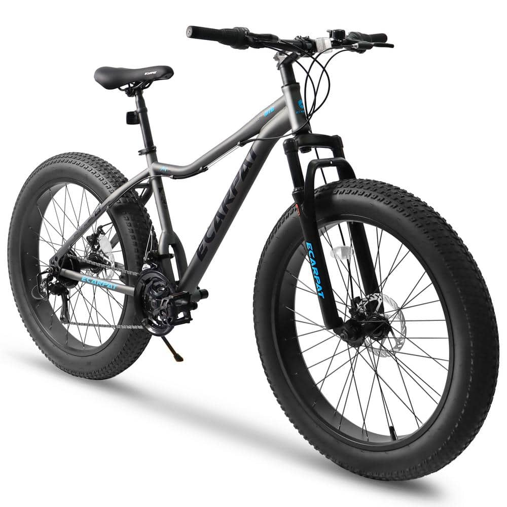 26 in. Gray Fat Tires Mountain Bike 21 Speed Disc Brakes Men Women Trail Beach Snow Commuter City Mountain Bike W25B 281GY The Home Depot