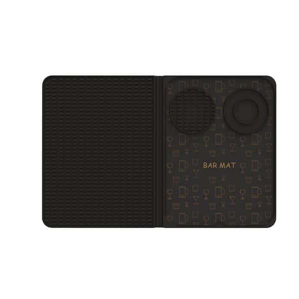 1-Piece Solid Black Dark Tone Silicone Foldable Countertop Bar Cocktail Drying Mat, Bar Decorations for Home, Outdoor