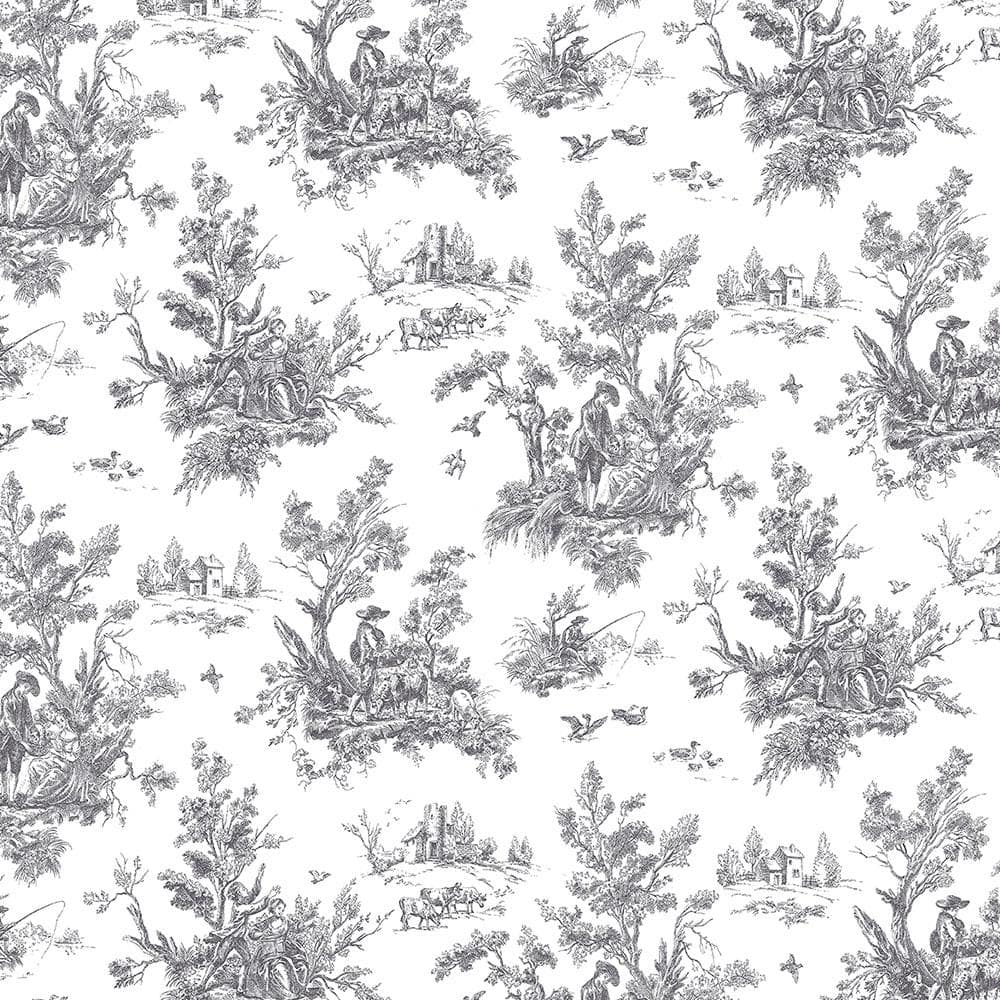 Black Victorian Toile Vinyl Wallpaper Roll