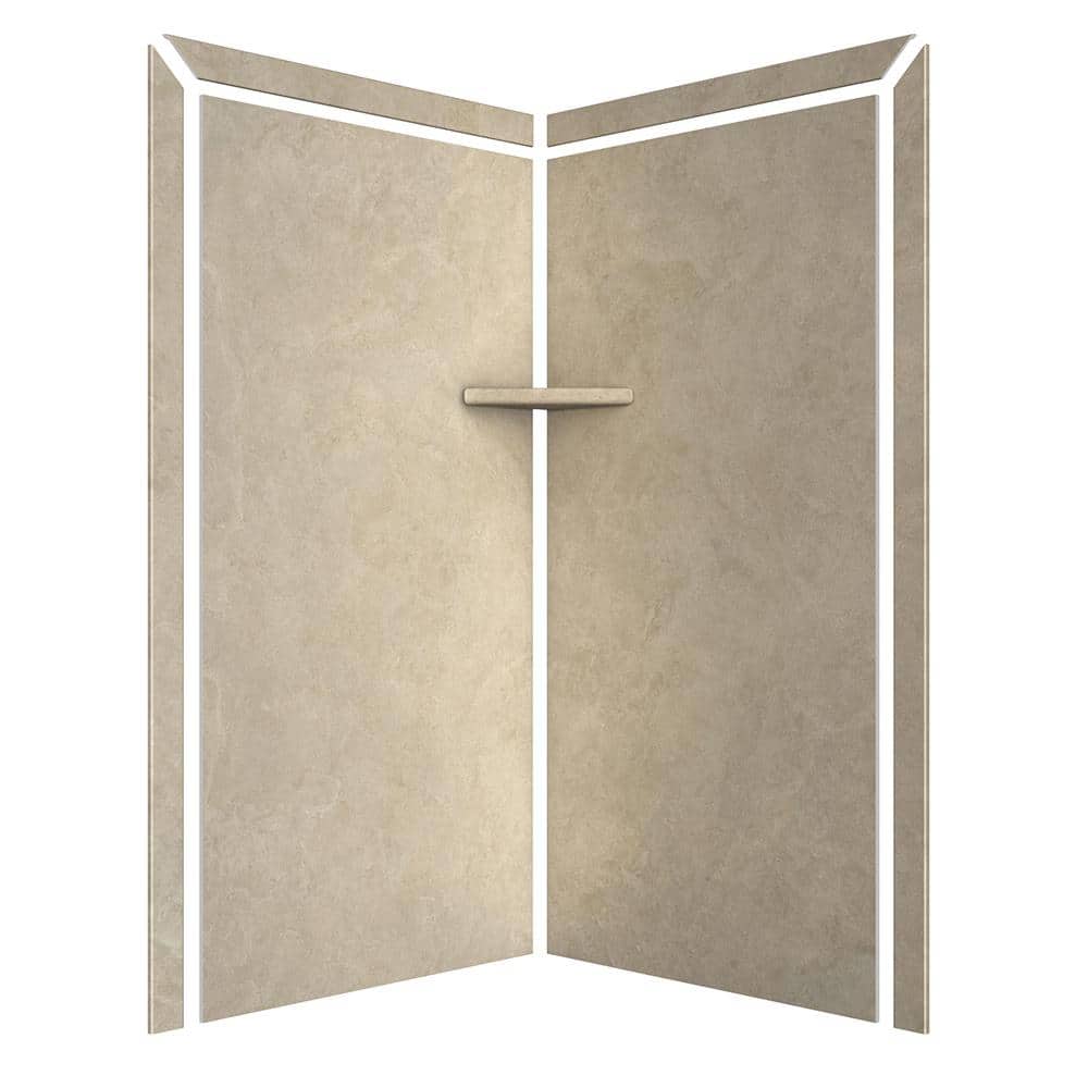 Splendor Creme Travertine Corner Shower Kit with Shelf