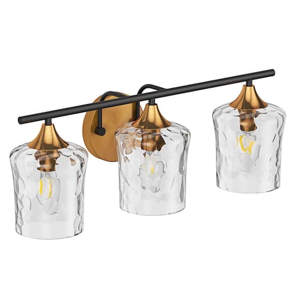 aiwen 20.07 in. 3-Light Modern Bathroom Vanity Lights Over Mirror Industrial Wall Light Fixture with Hammered Glass Shades