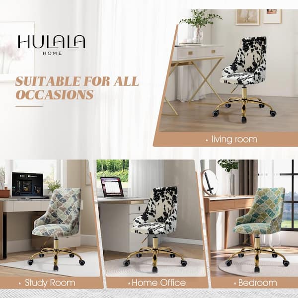 HULALA HOME Faux Leather Home Office Desk Chair, Adjustable Swivel Computer  Chair with Golden Legs and Arms, Comfy Upholstered Task Chair,Camel