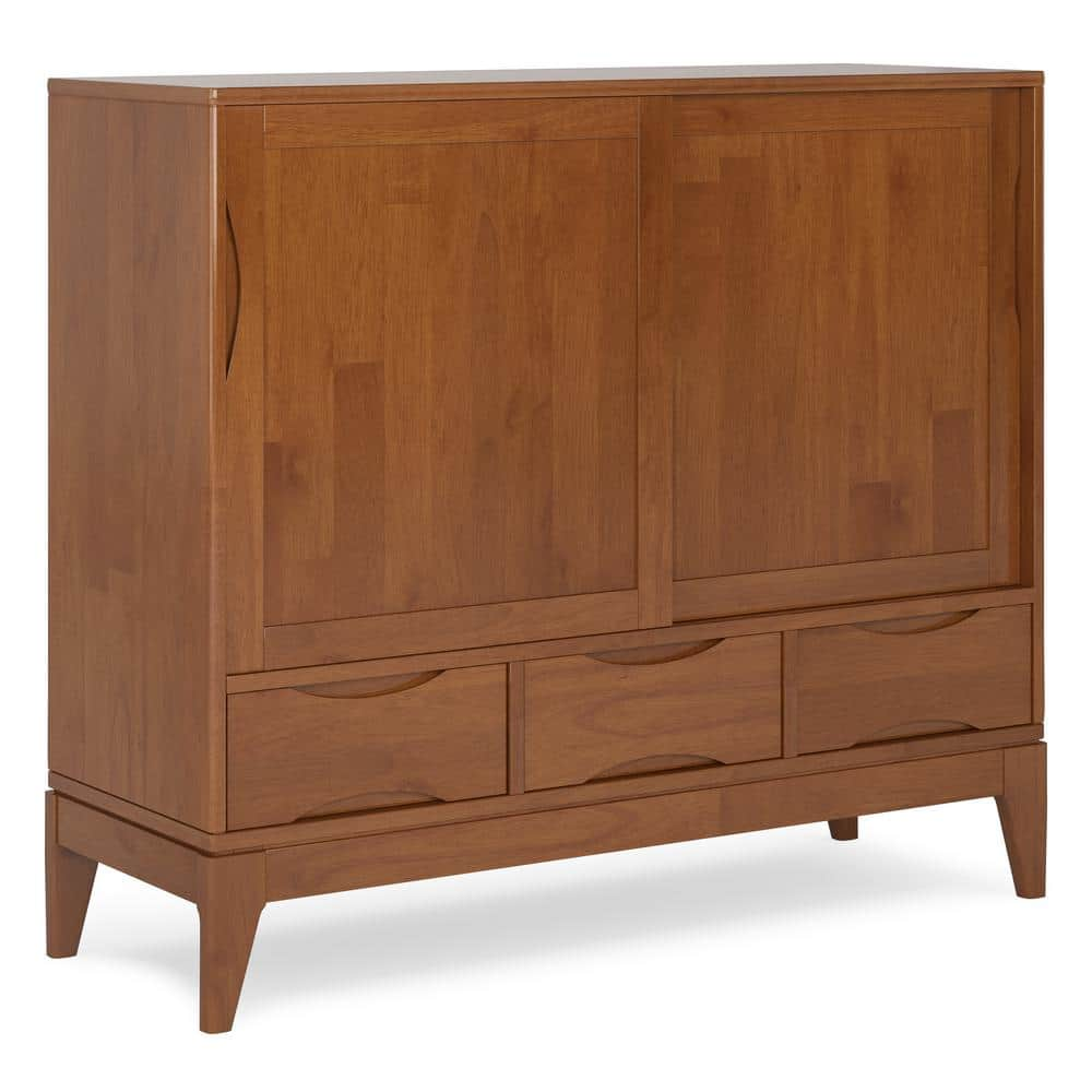 Simpli Home Harper SOLID HARDWOOD 48 in. Wide Mid Century Modern Medium Storage Cabinet in Teak Brown