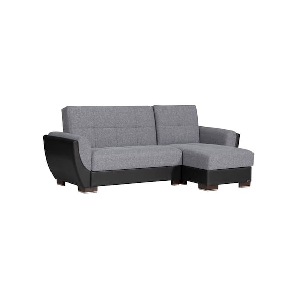 Ottomanson Basics Air Collection Grey/Black Convertible L-Shaped Sofa Bed Sectional With Reversible Chaise 3-Seater With Storage