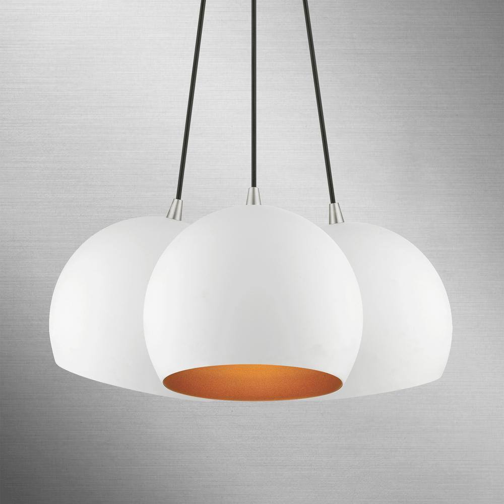 Piedmont 3-Light White Globe Pendant with Gold Interior & Brushed Nickel Accents