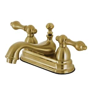 Restoration 4 in. Centerset 2-Handle Bathroom Faucet with Brass Pop-Up in Brushed Brass
