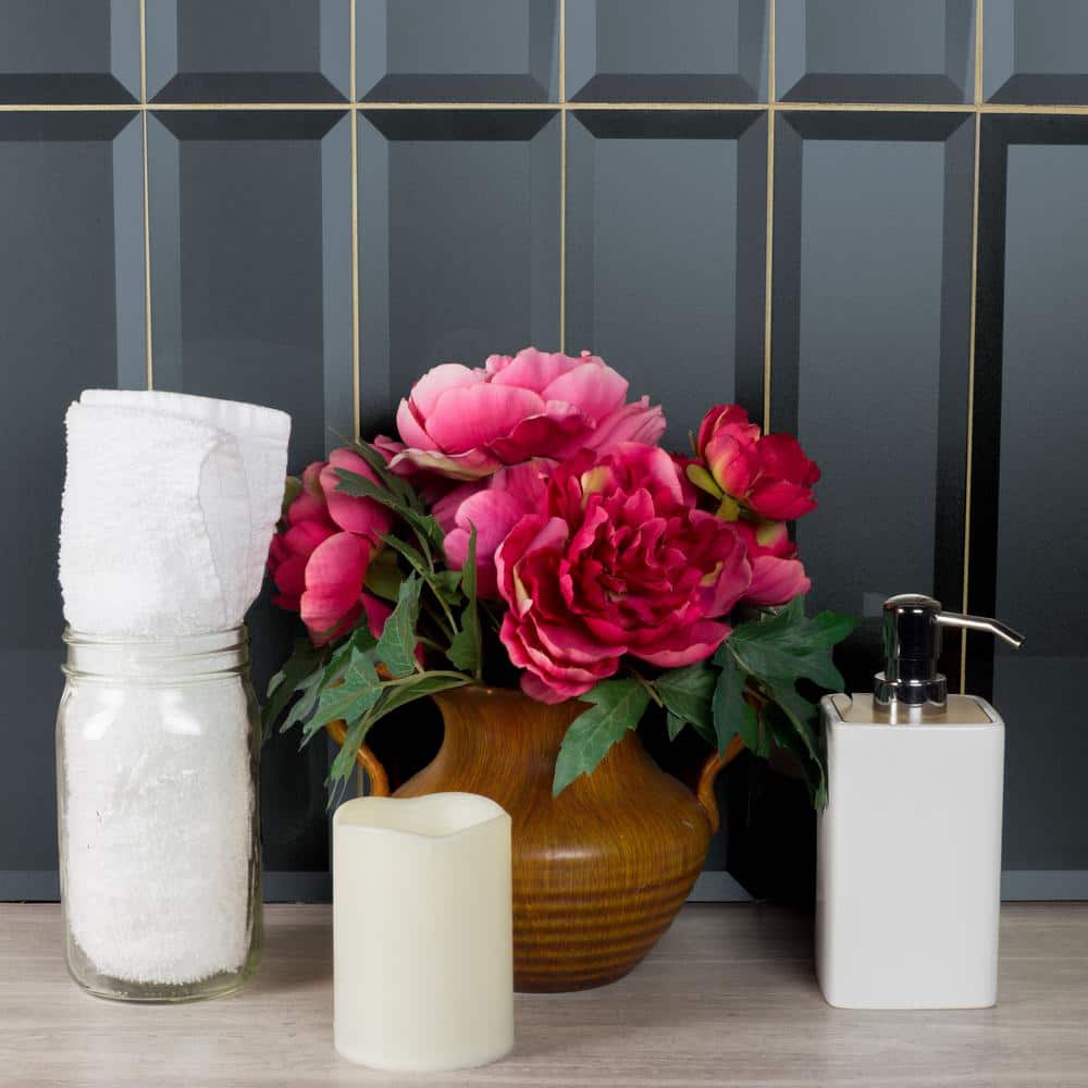 Secret Gray 4x16 Glossy Beveled Glass Subway Wall Tile