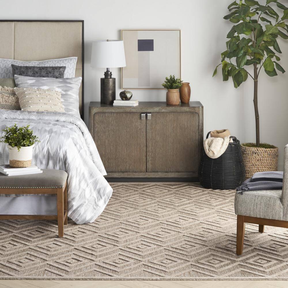 Natural Beige Diamond Flatweave 8' x 10' Indoor Outdoor Rug
