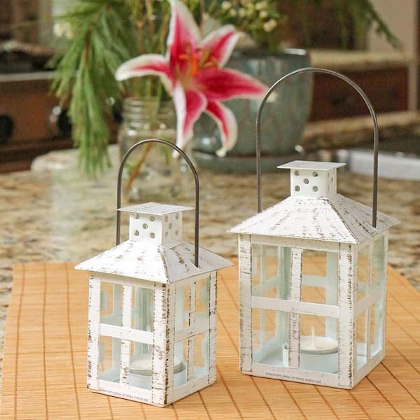 6.8 in. x 2.5 in. White Metal Farmhouse Lantern without Candle