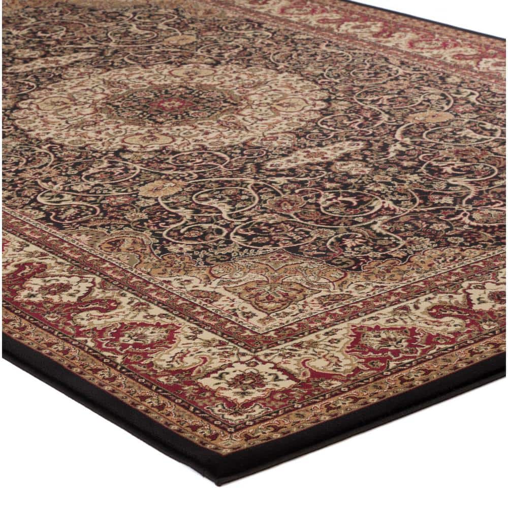 Black Medium Pile Persian Style Polypropylene Area Rug