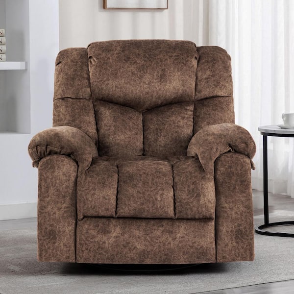 Brown Bonded Leather Swivel Rocking Recliner Chair with Massage, Heating and 2-Concealable Cup Holders (Compact Size)