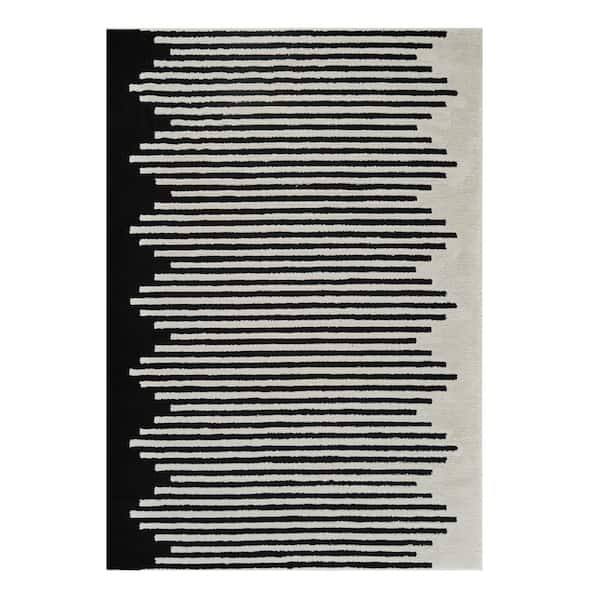 HomeRoots 5 ft. x 8 ft. Cream and Black Abstract Worn Faded Area Rug ...