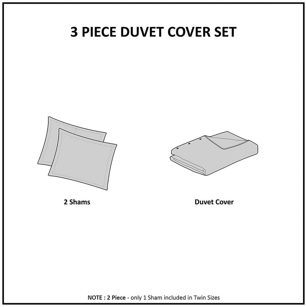 Full/Queen Gray Cotton Duvet Cover Set with Chenille Tufting