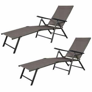 Metal Outdoor Chaise Recliner with Arms and Adjustable Backrest Folding Chairs (2-Packs)