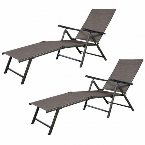 Alpulon Metal Outdoor Chaise Recliner with Arms and Adjustable Backrest Folding Chairs (2-Packs)