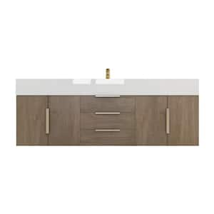 Bethany 59 in. W. x 20 in. D x 22 in. H Single Sink Floating Bath Vanity in Light Oak with White Acrylic Top