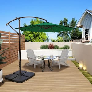 Bayshore Outdoor 10 ft. Hanging Offset Cantilever Patio Umbrella with Easy Crank Lift and Base Weights in Dark Green