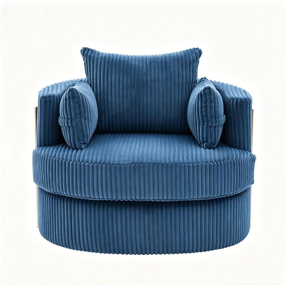 Modern Navy Corduroy 360-Degree Swivel Metal Frame Round Barrel Chair With Hidden Storage Space And Pillows price history on PriceWatchPro