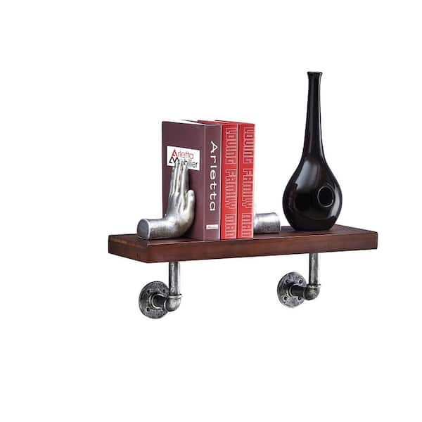 DANYA B 24 in. x 7 in. Floating Pipe Industrial Mocha Rustic Wall Mount Decorative Shelf