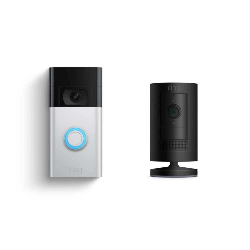 Ring Video Doorbell - Satin Nickel with Stick Up Cam Battery, Black -  B094SMZPL8