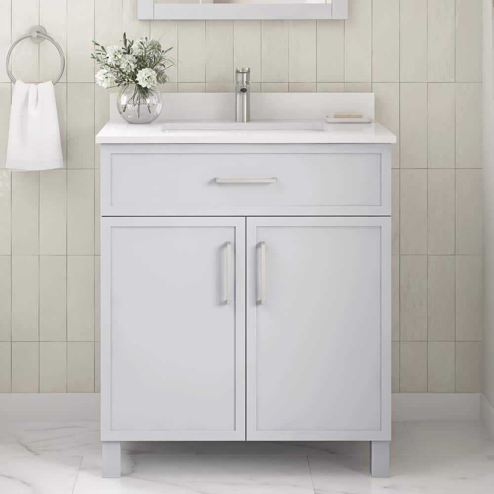 Merax 36 Bathroom Vanity with Ceramic Basin, Bathroom Storage Cabinet with  Two Doors and Drawers, Solid Frame, Metal Handles, White