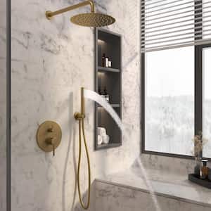Single Handle 1-Spray Rain Wall Mount Round 10 in. Round Shower Faucet Head 1.8 GPM with Handheld in Brushed Gold