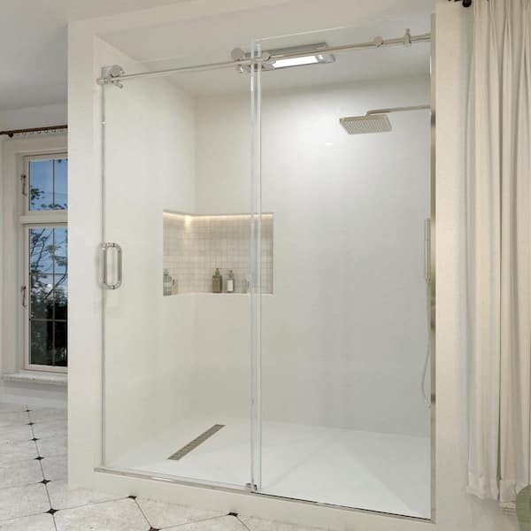 Ephemeral 60 in. W x 76 in. H Sliding Framed Shower Door in Sliver Finish with Clear Glass