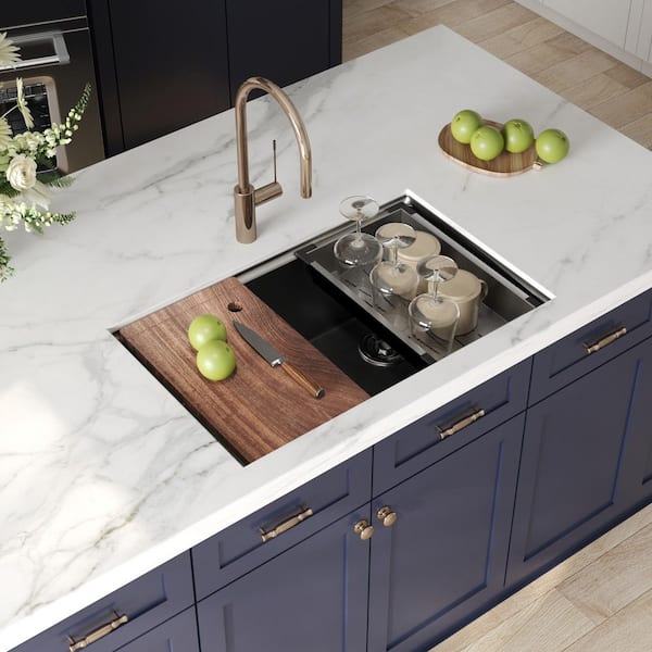 DEERVALLEY 30 in. Undermount Single Bowl 18 Gauge Sliver Stainless Steel Workstation Kitchen Sink with Bottom Grids