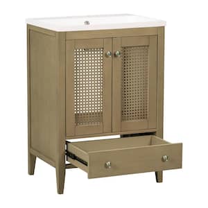 24 in. W x 18 in. D x 33.98 in . H Freestanding Bath Vanity in Natural with White Ceramic Top with Two Doors