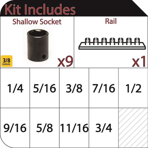 3/8 in. Drive Standard SAE 6-Point Impact Socket Set (9-Piece)