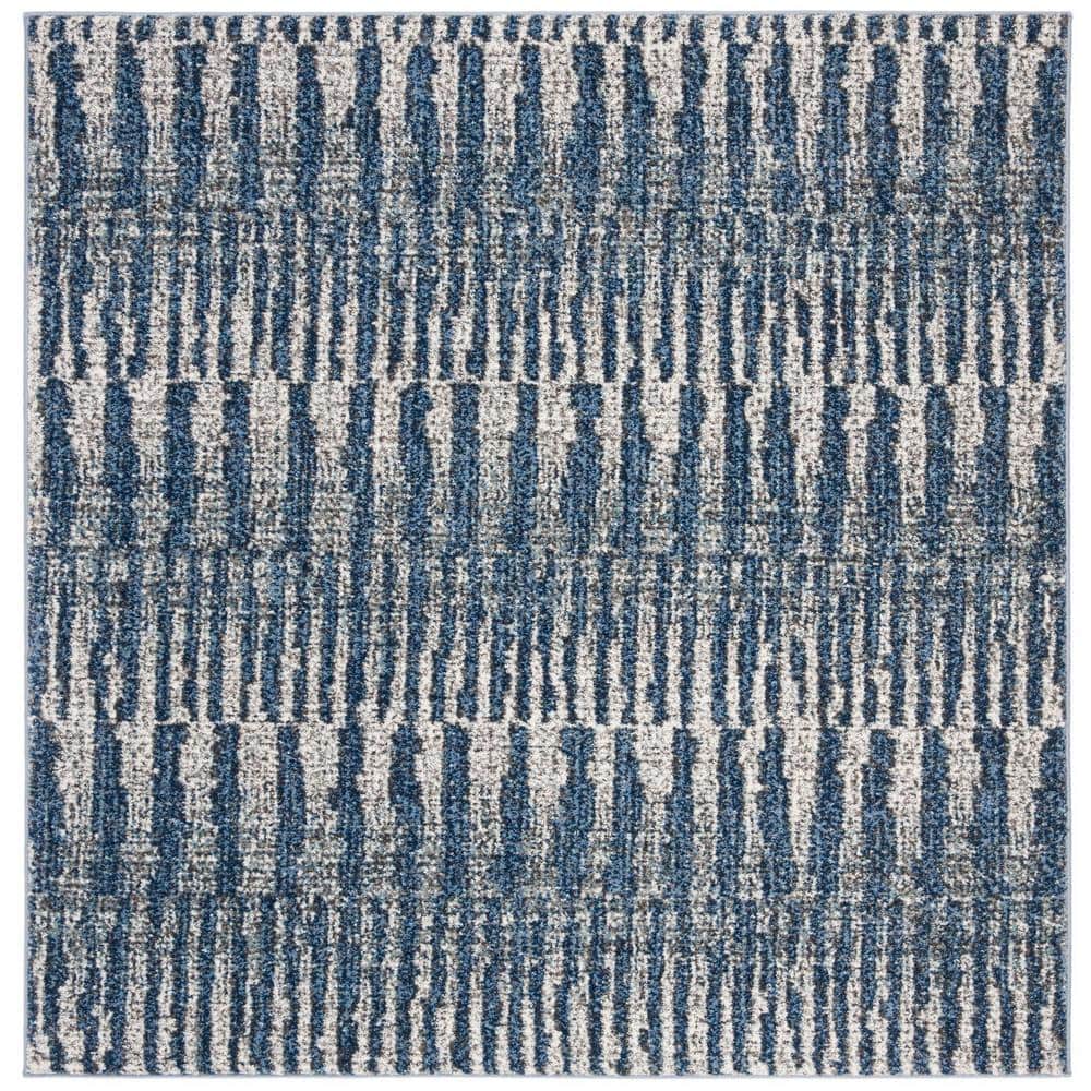 Gray Geometric 5'3" Square Stain-Resistant Synthetic Area Rug