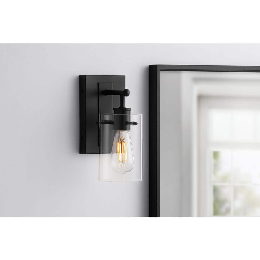 Regan 4.5 in. 1-Light Matte Black Bathroom Vanity Light with Clear Glass Shades price history on PriceWatchPro