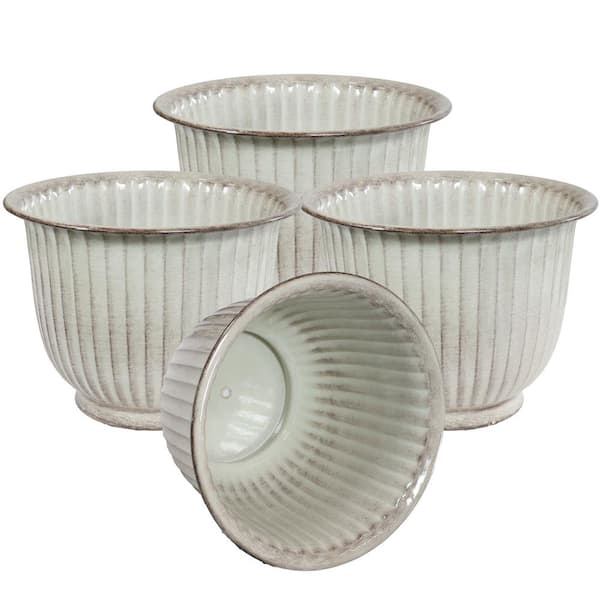 Sunnydaze Carlotta Metal Outdoor Planter - White Molten Glaze - (Set of 4)