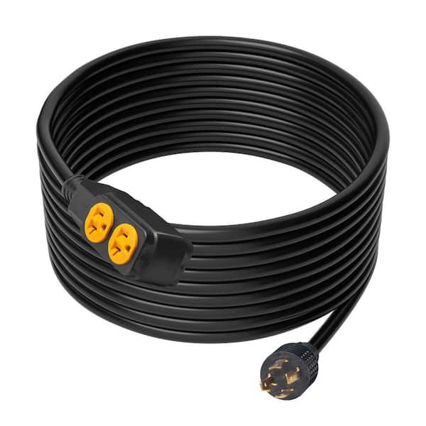 Generator Extension Cord 25 ft. SJTW 30 Amps 125-Volt 14-30P to 5-20R Generator Extension Cord with Twist Lock Light End