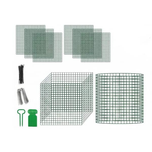 12 in. Iron Wire Mesh Square Trellis Style Trellis Dark Green Plant Protector Kit for Outdoor Garden, 6 Pieces