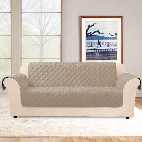 Sure-Fit Microfiber Non Slip Taupe Polyester Water Resistant Sofa Slipcover