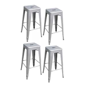 30 in. Silver Metal, Backless, Stackable Bar Stool (Set of 4)