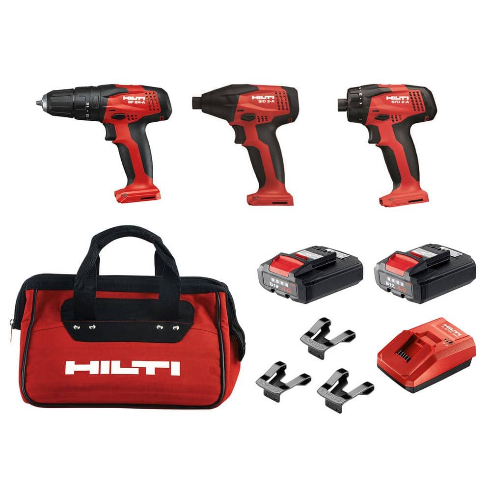 Hilti 12-Volt Lithium-Ion Cordless Rotary Impact Driver/Hammer Driver/Drill and Screwdriver Combo Kit (3-Tool) -  3536731
