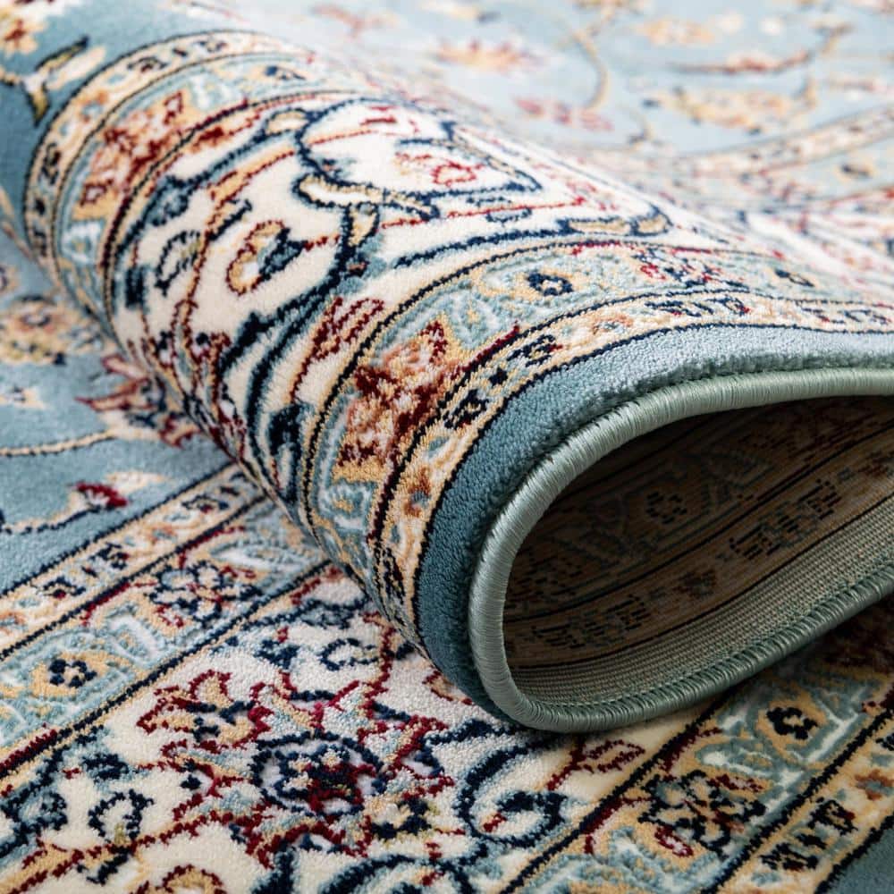 Serenity Blue Medallion 5' x 8' Easy-Care Synthetic Indoor Rug