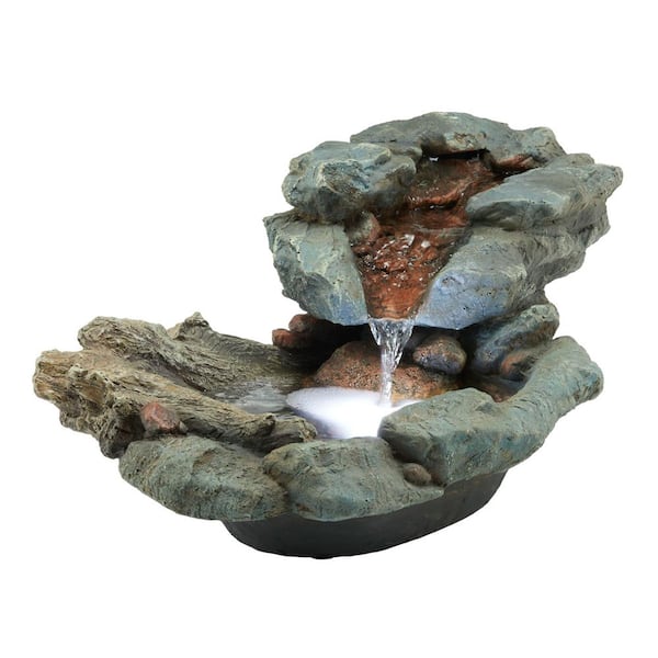 Alpine Corporation 9 in. Tall Indoor/Outdoor River Rock Waterfall Tabletop Fountain with LED Lights