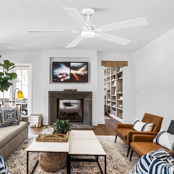 60 in. Smart Outdoor Indoor White Ceiling Fan with Lights Remote,Voice Control via Alexa Google WIFI App,Quiet DC Motor