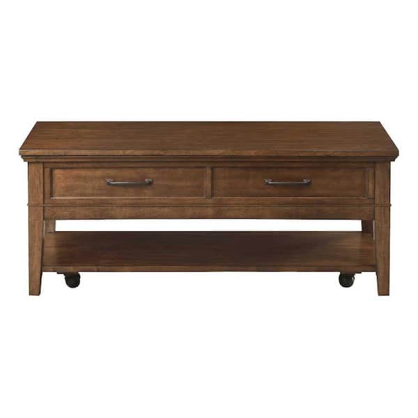 EVERGLADE HOME Eleanor 48 in. Walnut Rectangular Wood Coffee Table with Drawers