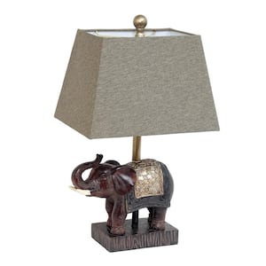 20.5 in. Brown Elephant Table Lamp with Fabric Shade