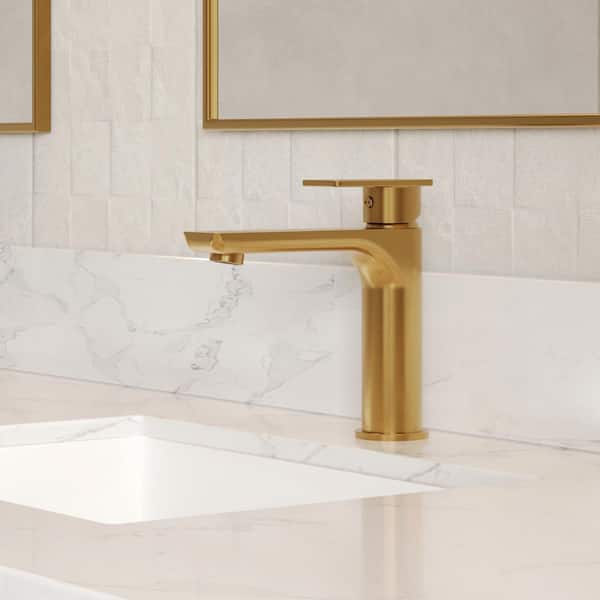 5 in. Height Single Handle Vessel Sink Faucet Spot Resistant in Brushed Gold with Pop-Up Drain