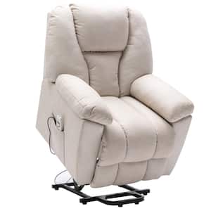 Beige Color Polyester Heated Massage Power Lift Chair with Adjustable Massage Function (Set of 1)