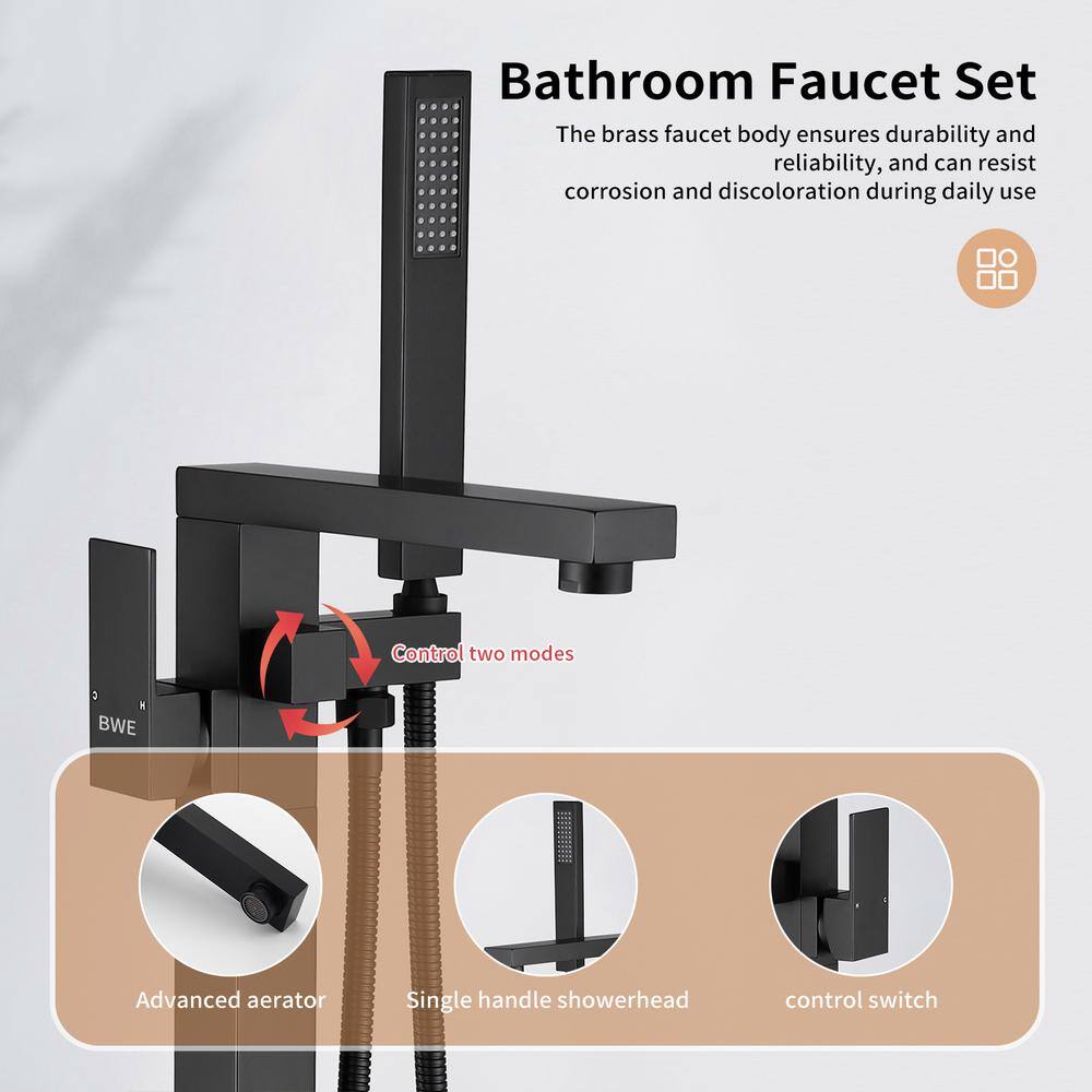 Matte Black Stainless Steel Freestanding Tub Faucet with Hand Shower