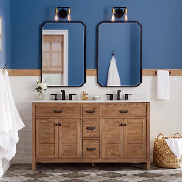 Home Decorators Collection Stanhope 61 in. W x 22 in. D Vanity in Reclaimed Oak with Engineered Stone Vanity Top in Crystal White with White Sink